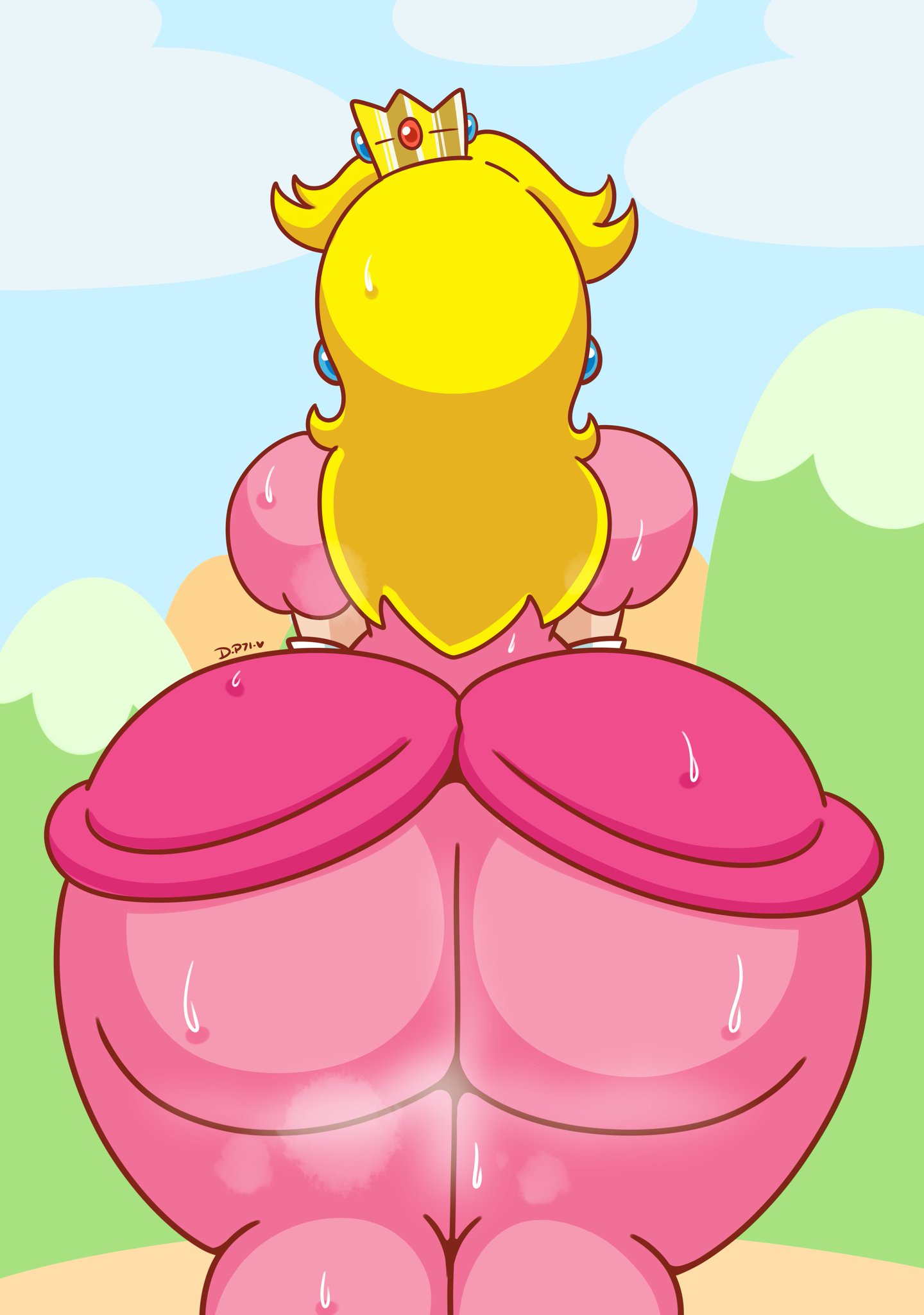 ass, back, back view, big ass, big butt, blonde hair, bottom heavy, bubble ass, bubble butt, curvy, daisy-pink71, dress, enormous ass, fat ass, fat butt, female, female only, fully clothed, gigantic ass, huge ass, huge butt, large ass, large butt, leaning forward, mario (series), musky, nintendo, princess, princess peach, smelly ass, super princess peach, sweat, sweatdrop, sweaty, sweaty ass, sweaty butt, thick, thick ass, thick thighs, thin, thin waist, voluptuous, wide hips