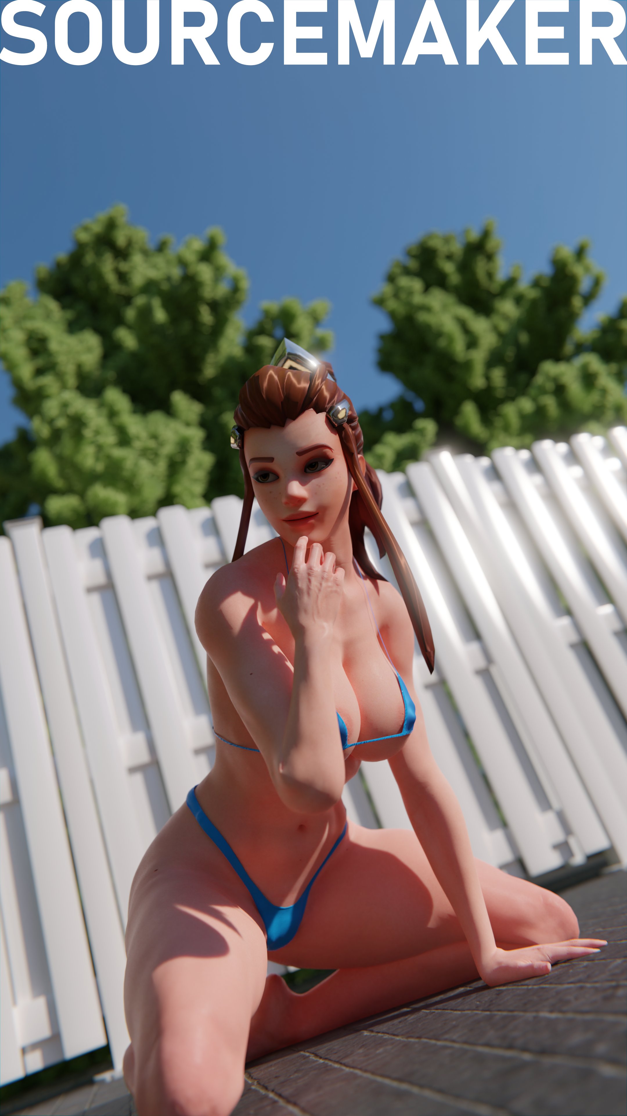 3d, 4k, absurdres, big breasts, blender, blizzard entertainment, breasts, brigitte, brigitte lindholm, cleavage, female, female only, highres, large breasts, overwatch, sci-fi, science fiction, scifi, solo, solo female, sourcemaker