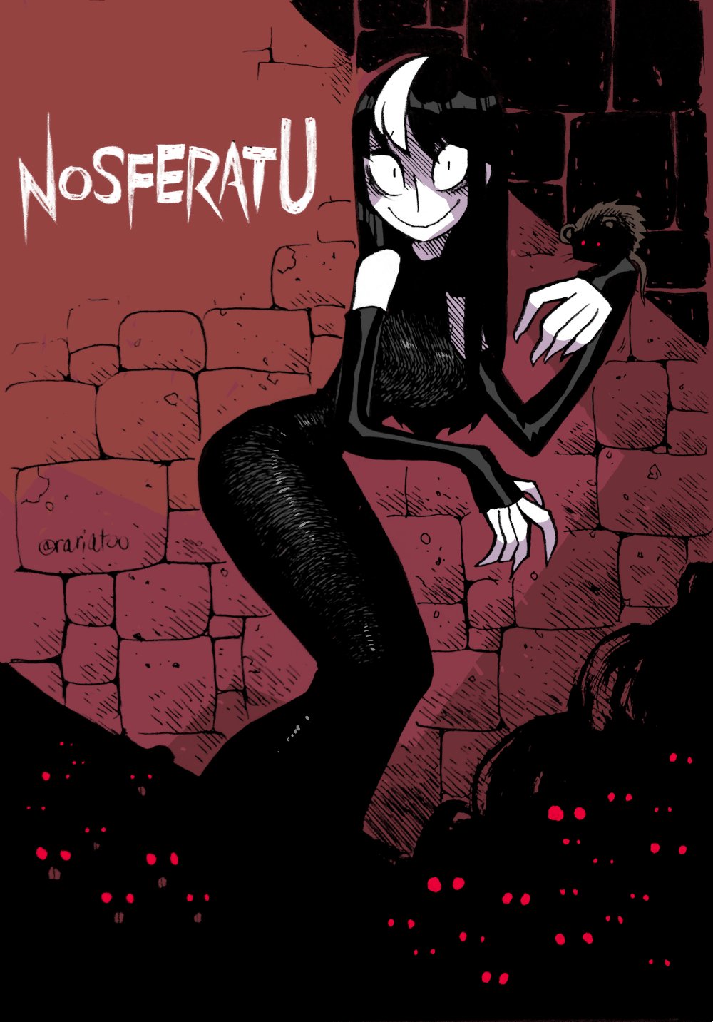 1girls big_breasts black_dress black_hair claws crap-man creepy cute female female_solo long_hair mob_face monster_girl nosferatu noss_the_nosferatu_(crap-man) original pale_skin solo solo_female tagme