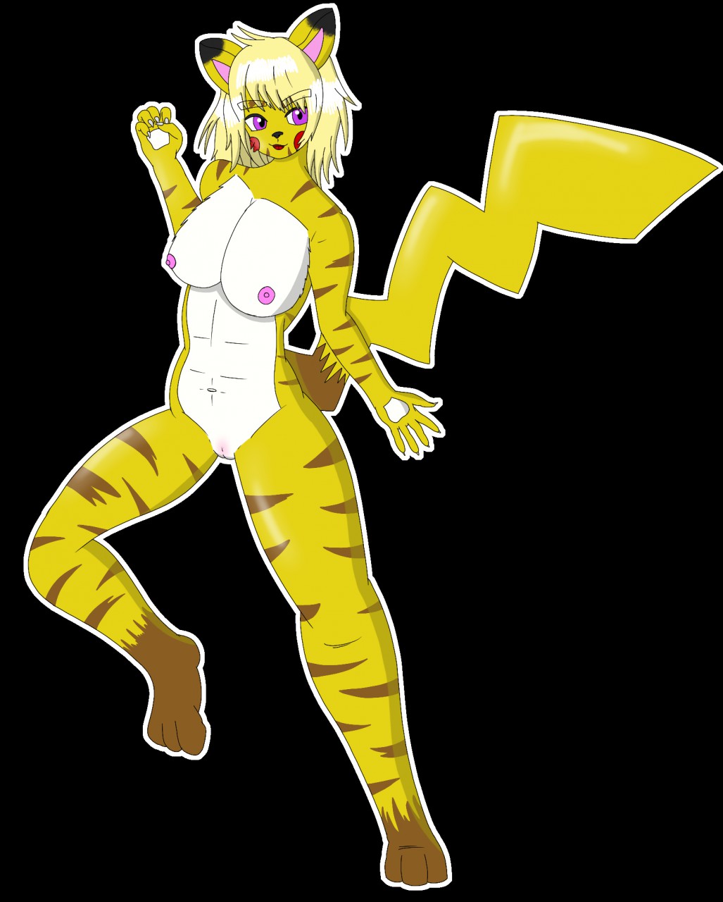 abs anthro female genitals hi_res nintendo nipples nude pikachu pokémon_(species) pokemon pussy ragnarakk solo striped_body stripes tigerchu video_games