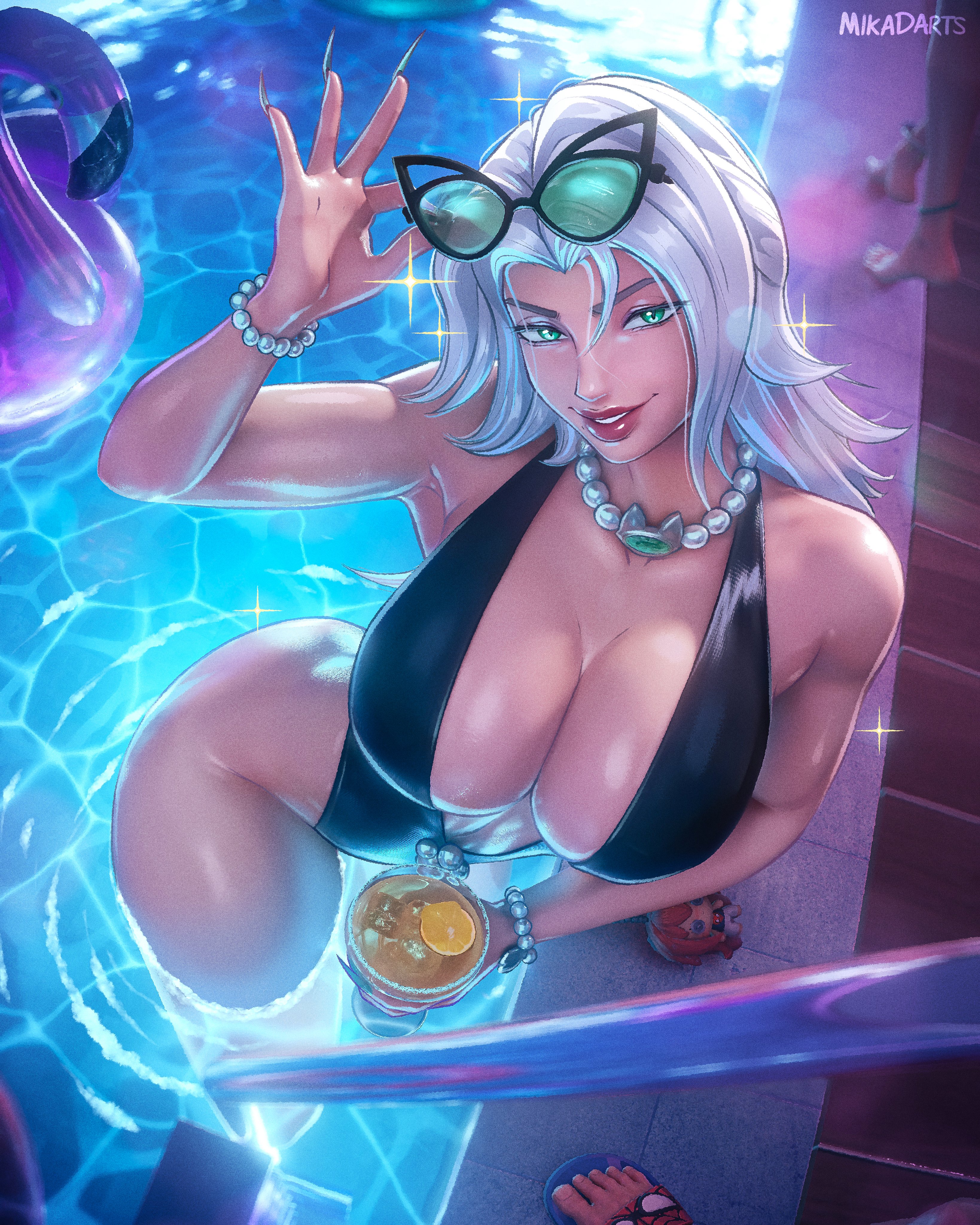 1girls, 3d, black cat (coastal cat), black cat (marvel rivals), black cat (marvel), breasts, felicia hardy, female, female focus, large breasts, light skin, light-skinned female, looking at viewer, marvel, marvel rivals, mikadawn, spider-man (series), swimsuit, thick thighs, thighs, wide hips