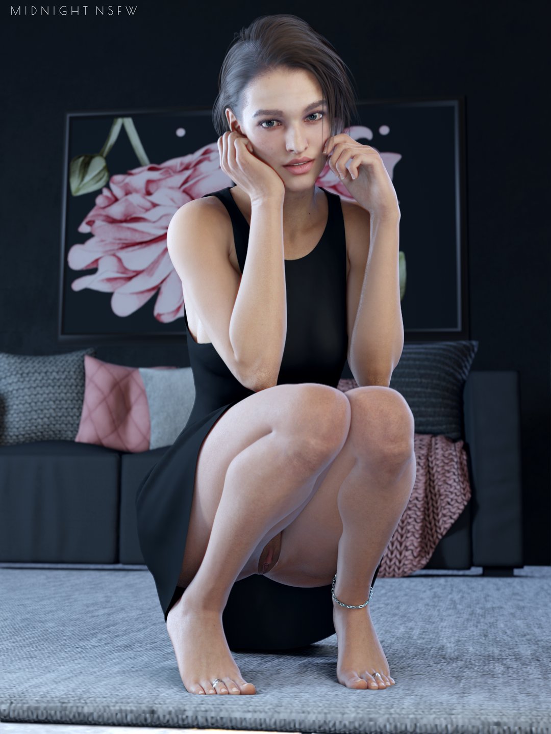 1girls, 3d, ass, barefoot, capcom, feet, female, female only, jill valentine, jill valentine (sasha zotova), looking at viewer, midnightsfm, pussy, resident evil, resident evil 3, resident evil 3 remake, solo, toe ring, toes