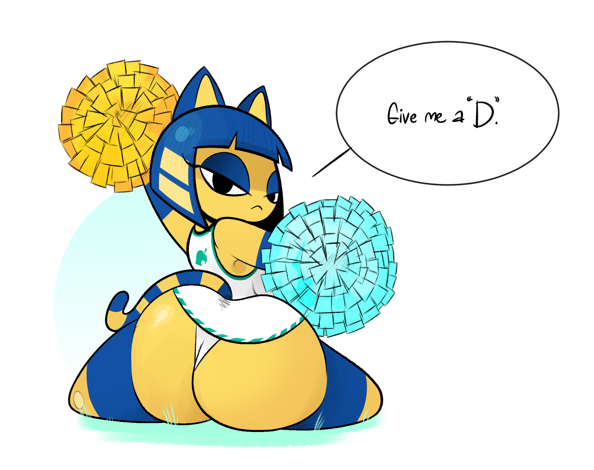 animal crossing, ankha, ass, cheerleader uniform, female, furry, nintendo, ota (artist)