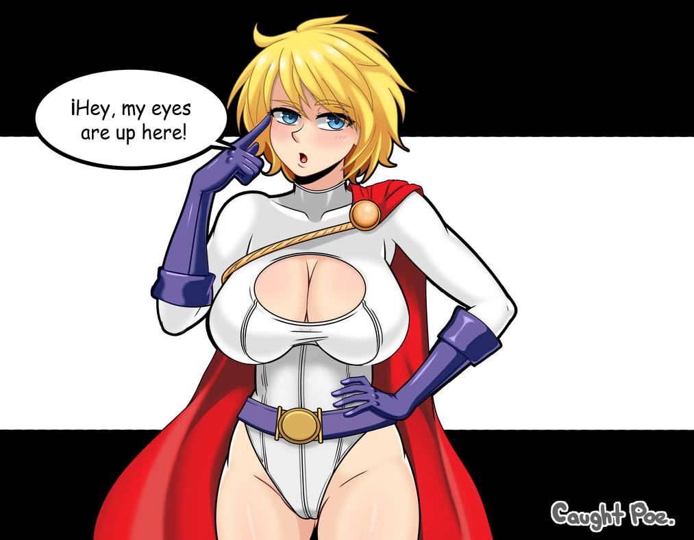 1girls bare_thighs big_breasts blonde_hair blue_eyes blue_gloves breasts cape caughtpoe cleavage cleavage_cutout clothed dc dc_comics female kara_zor-l karen_starr large_breasts looking_at_viewer my_eyes_are_up_here power_girl short_hair solo solo_female speech_bubble superheroine superman_(series) text thick_thighs thighs