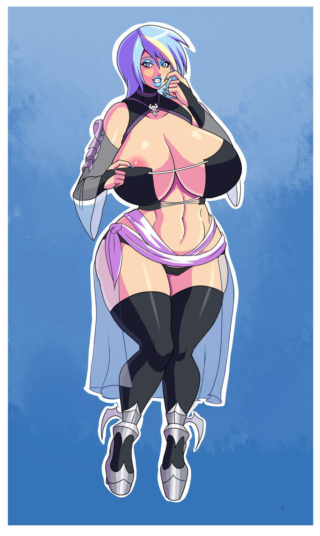 1girls, annon, aqua (kingdom hearts), areolae, armored boots, big breasts, bimbo, bimbofication, blue eyes, blue eyeshadow, blue hair, blue lipstick, blue nail polish, breasts, busty, cleavage, disney, eyeshadow, female, female only, heels, high heel boots, high heels, hips, kingdom hearts, large breasts, lipstick, long fingernails, nail polish, short hair, square enix, stockings, thick thighs, thighhighs, wide hips