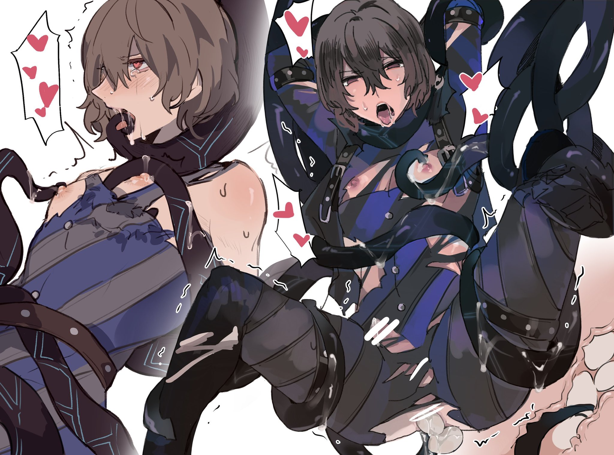 1boy, ahe gao, anal, anal sex, atlus, bondage, bound, drdrgrgr5624, femboy, gay, goro akechi, male, male only, persona, persona 5, sweat, tentacle, trap, yaoi