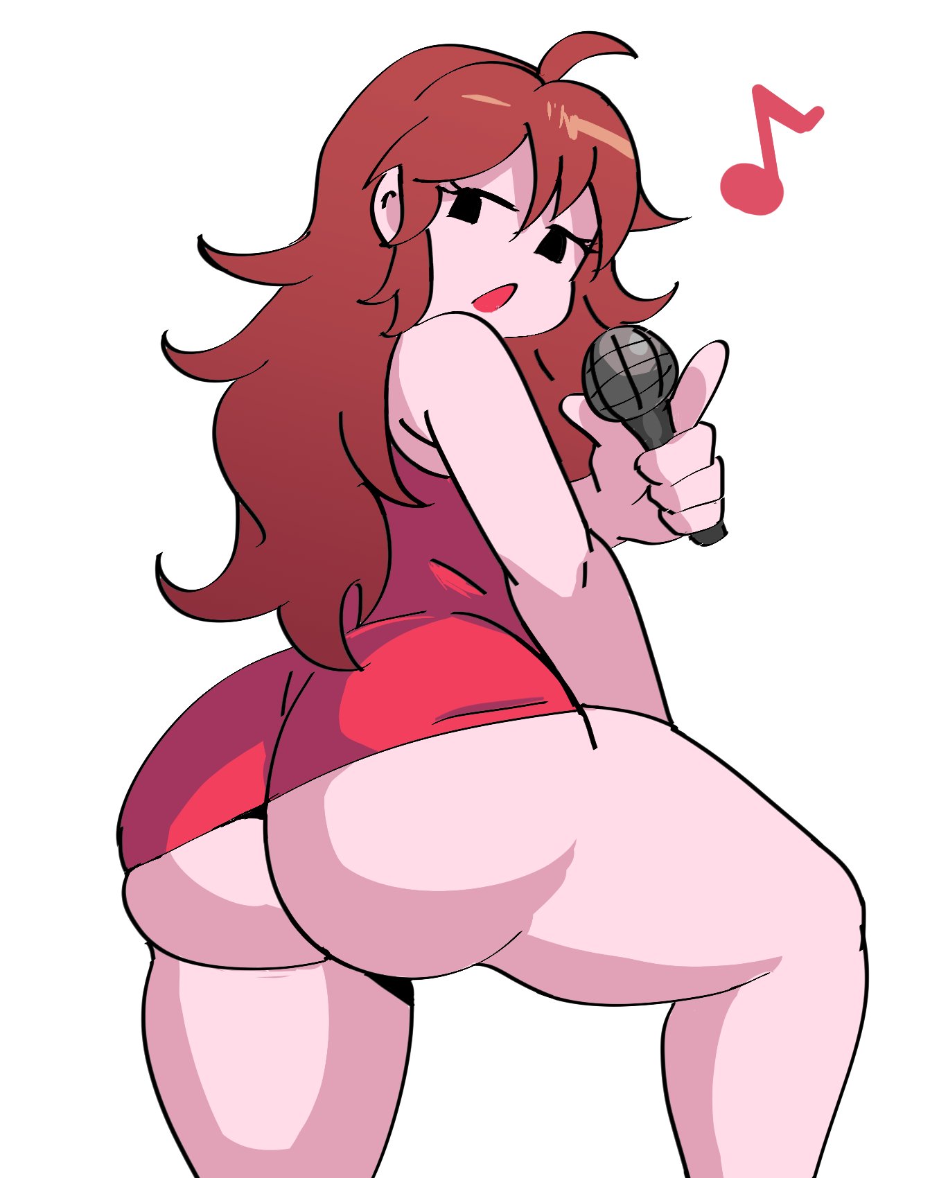 1girls, ass, brown hair, bubble ass, bubble butt, dress, female, female only, friday night funkin, girlfriend (friday night funkin), heels, large ass, long hair, looking at viewer, looking back, looking back at viewer, open mouth, painted nails, plain background, plump ass, red dress, short dress, solo, solo female, teasing, thick ass, thick thighs, thighs, white background, ytrall