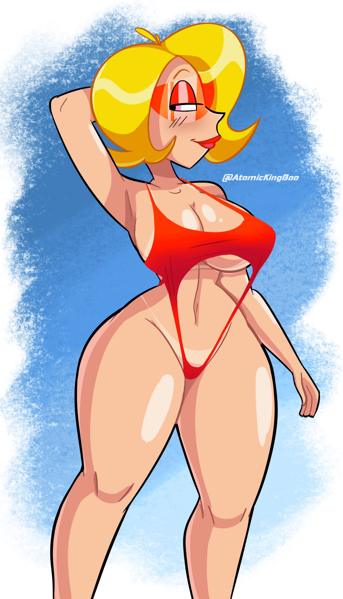 1girls alison_rose alternate_version_available artist_name atomickingboo big_breasts blonde_hair breasts fat_ass fat_butt female female_focus female_only hips large_ass large_breasts large_butt looking_at_viewer looking_back one-piece_swimsuit orange-tinted_eyewear original original_character sunglasses swimsuit swimwear the_space_angels thick thick_legs thick_thighs tinted_eyewear visor voluptuous wide_hips