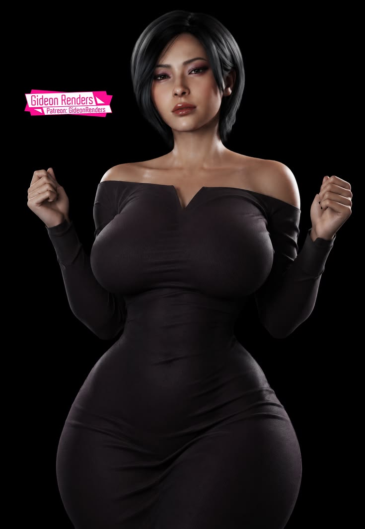 3d, ada wong, ada wong (adriana), ai generated, artist request, asian female, black dress, curvaceous female, curvaceous figure, curvy, hourglass figure, huge breasts, mature female, resident evil, seductive, sexy, short hair, thick thighs, tummy, voluptuous female, wide hips