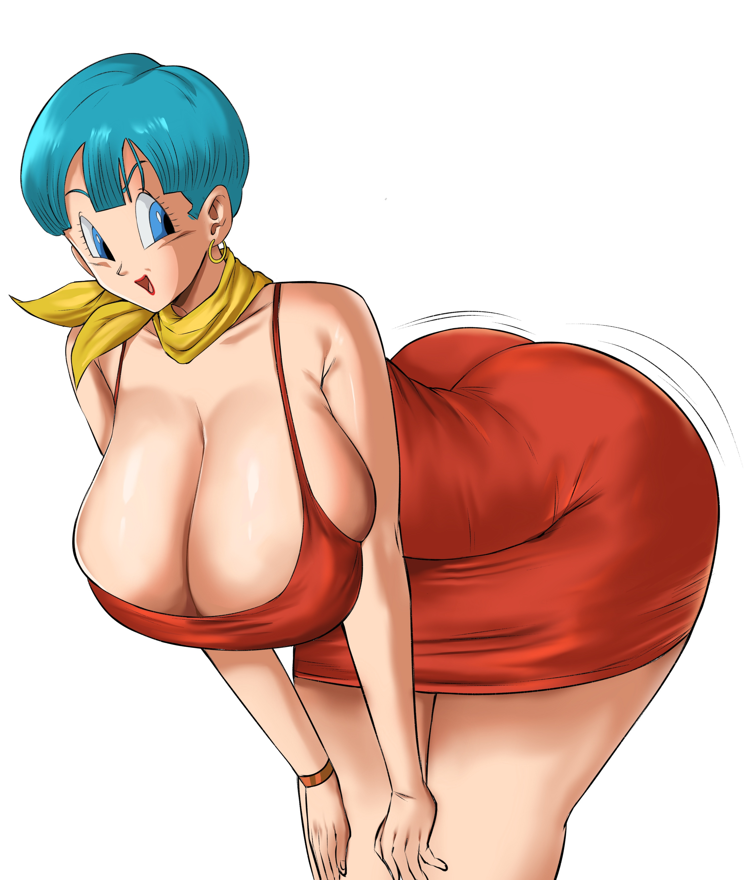 1girl, big ass, breasts, bulma, bulma (dragon ball), bulma briefs, cleavage, dragon ball, dragon ball super, dragon ball z, huge breasts, large breasts, light skin, light-skinned female, panarandom