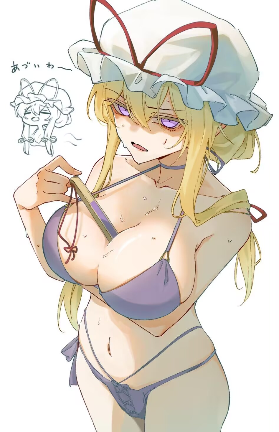 breast hair_bun purple_bra sweat touhou yakumo_yukari yukari_yakumo