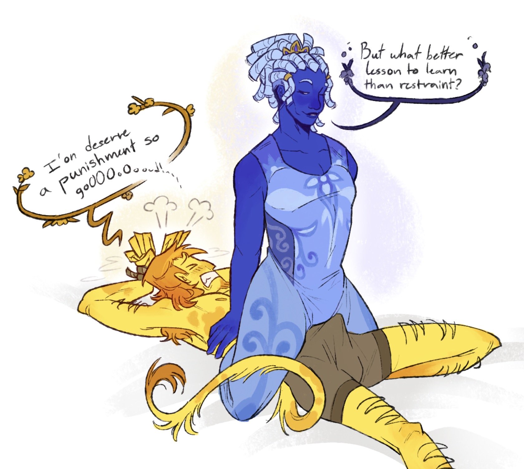2026, blue (deltarune), bodysuit, boner, boner in underwear, boxers, boyfriends, canon couple, couple (romantic), deltarune, deltarune chapter 5, dialogue, digital art, facial hair, gay, hairy armpits, hairy legs, hard cock, hard on, looking at another, male, male only, male/male, needy, no sex (yet), teasing, tied hands, tied up, yaoi, yellow (deltarune)