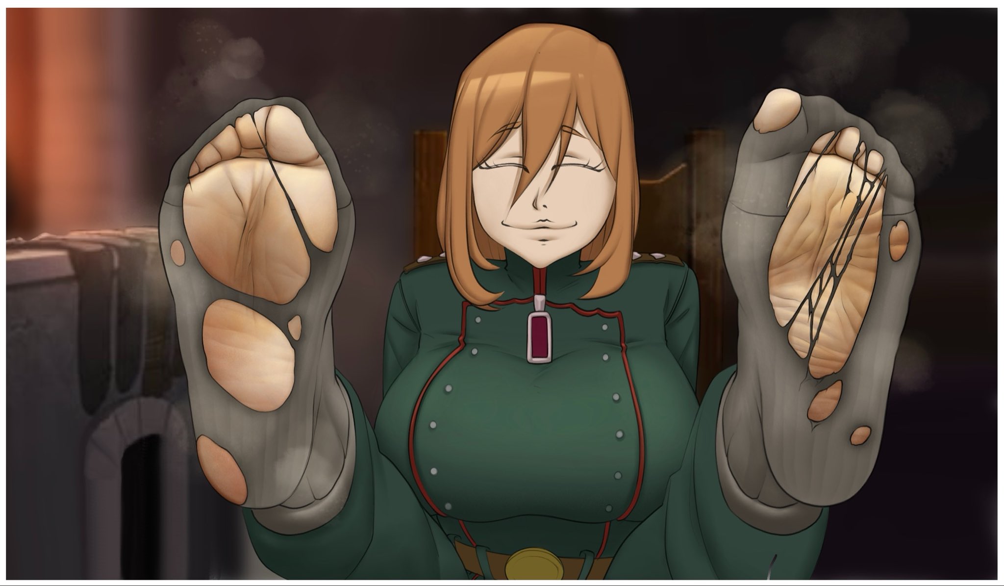 1girls, big breasts, breasts, closed eyes, feet, feet focus, feet up, female, female only, foot fetish, fully clothed, high collar, huge breasts, large feet, military uniform, musk, musk clouds, presenting, presenting feet, short hair, smile, socks, soles, solo, steam, steamy feet, sweaty feet, tagme, tagme (artist), toes, toes scrunch, torn clothes, torn socks, viktoriya ivanovna serebryakov, wrinkled feet, youjo senki