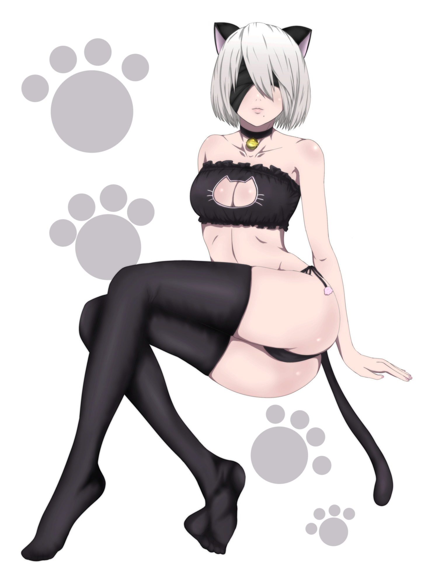 1girls, cat ears, cat girl, cat tail, catgirl, feet, female, female only, foot fetish, neko, nekomimi, nier: automata, socks, soles, solo, stockings, thighhighs, toes, yorha 2b