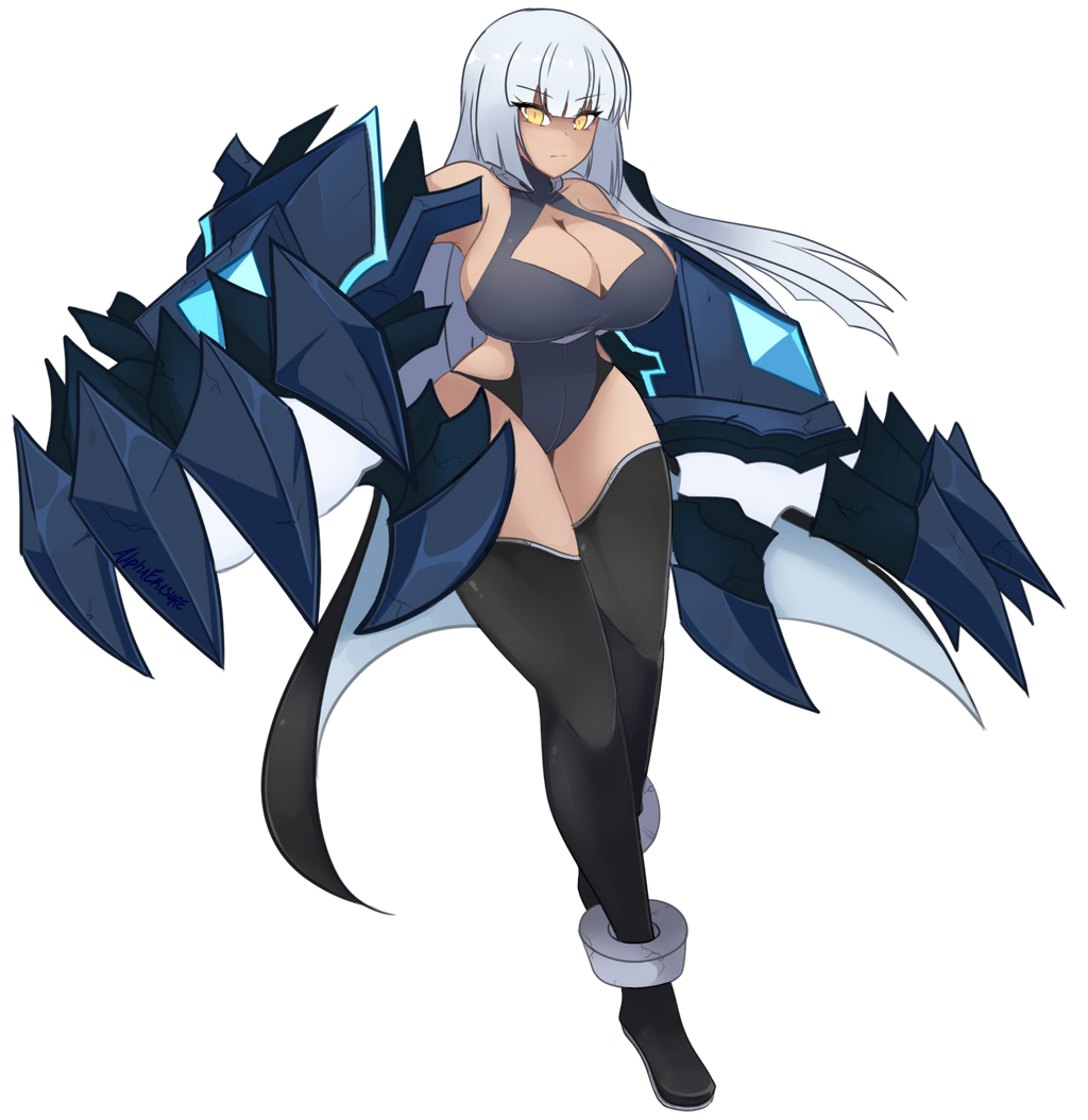 1girls alphaerasure big_breasts breasts cleavage curvy long_hair original ruin_(alphaerasure) silver_hair solo solo_female tagme transparent_background yellow_eyes