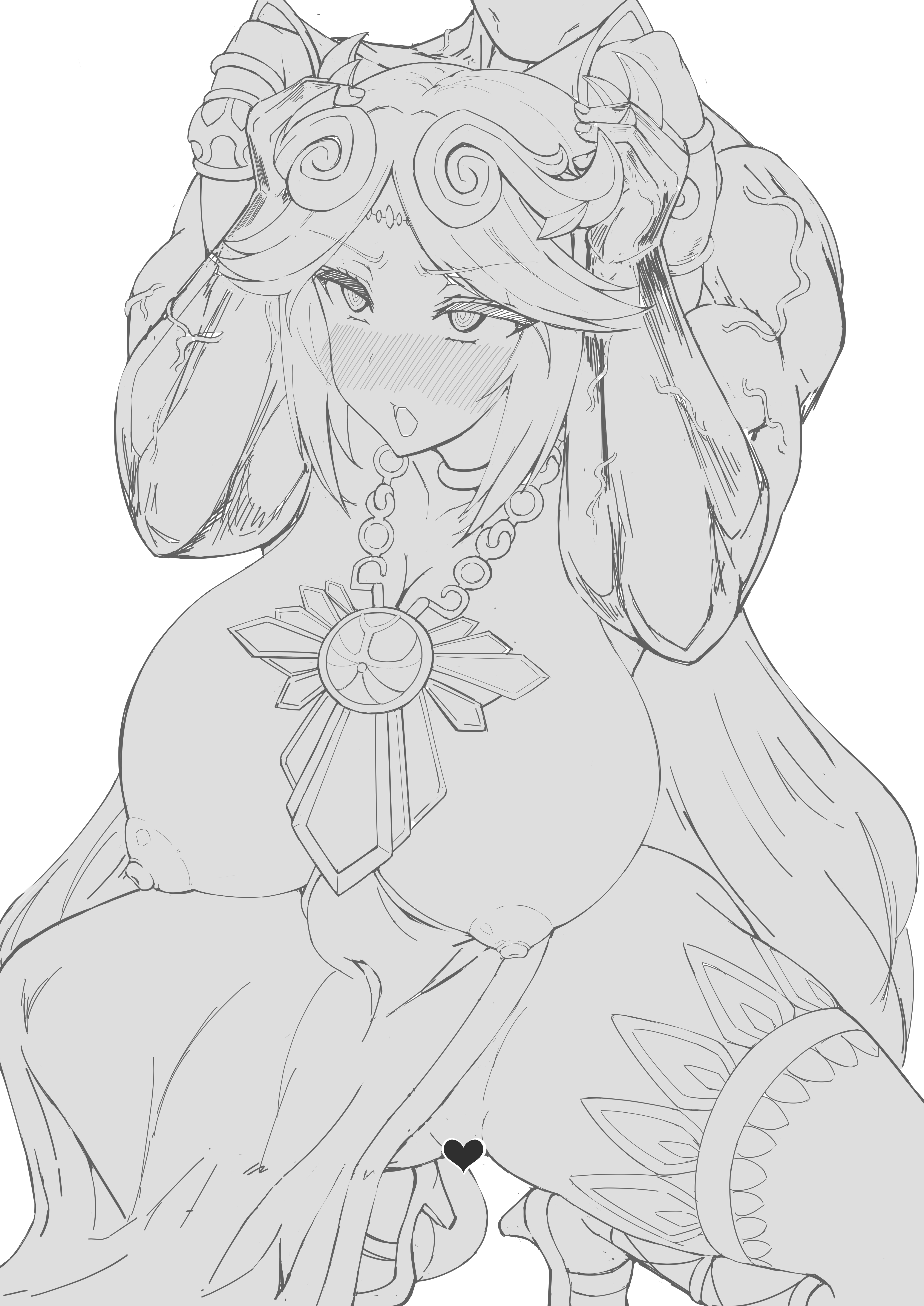 1boy, 1girls, blush, breasts, crown, embrace, female, gatyo 5, goddess, hands behind head, hands on head, huge breasts, human, hypnosis, kid icarus, large breasts, male, male on female, male/female, mind control, monochrome, muscles, muscular, muscular male, necklace, nintendo, no bra, no panties, open mouth, palutena, restrained, ringed eyes, squatting, straight, tagme, thick thighs, veiny muscles