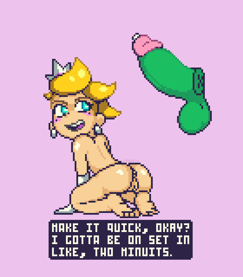 1boy 1girls ass blonde_hair blue_eyes butt cock dick disembodied_penis english_text gloves imminent_sex kneeling knockout_city nihiloevie on_knees penis pixel_art presenting_anus presenting_hindquarters princess_charm pussy size_difference spelling_error text white_gloves