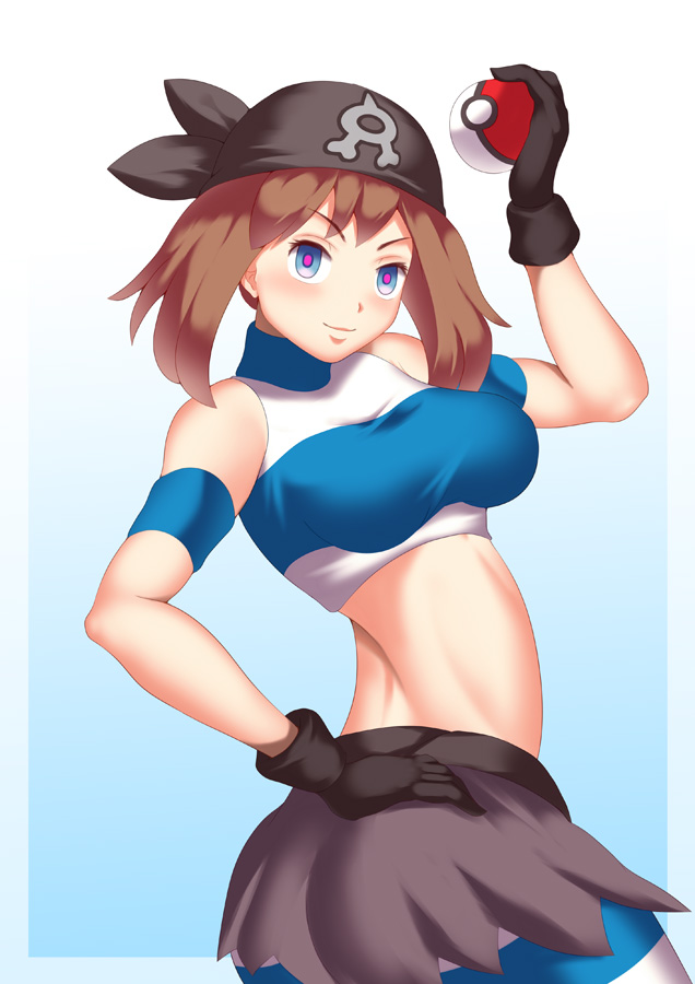 1girls, brown hair, corruption, cosplay, enemy conversion, female, fully clothed, haryudanto, holding poke ball, human, hypno eyes, hypnosis, jpeg, light skin, light-skinned female, may (pokemon), mind control, nintendo, pale skin, pale-skinned female, poke ball, pokemon, pokemon rse, solo, team aqua