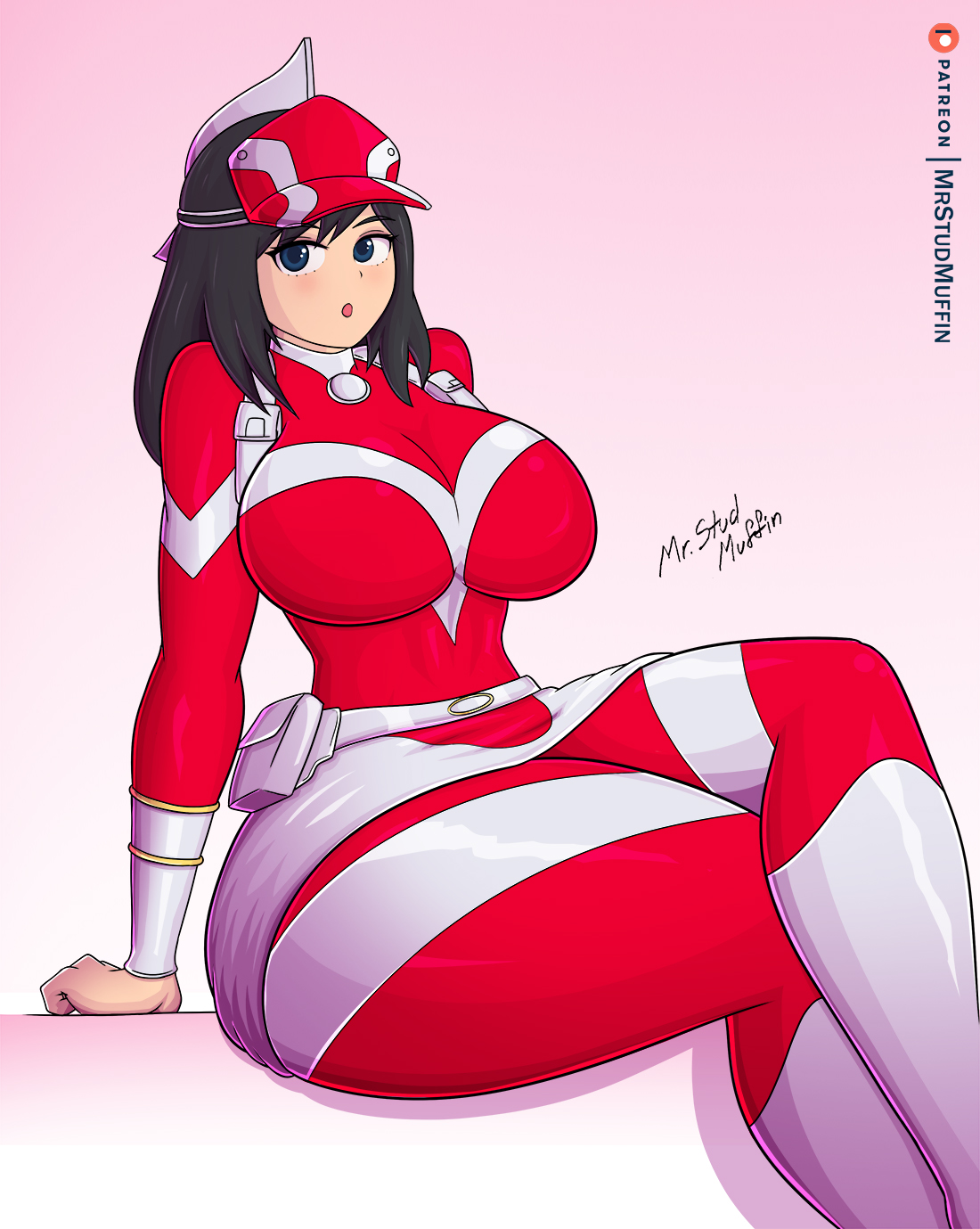 1girls, aged up, artist signature, big breasts, black hair, black-haired female, blue eyes, blush, breasts, crossed legs, curvaceous, curvy, curvy figure, female, female human, hat, hero outfit (mha), huge breasts, human, mrstudmuffin, my hero academia, open mouth, sitting, skin tight, small waist, solo, solo female, spandex, superhero costume, superheroine, thick, thick thighs, thighs, thin waist, voluptuous, wide hips, yui kodai