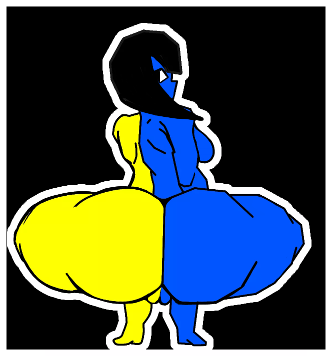 big_ass black_hair blue_skin breasts ena female joel_g looking_at_viewer pussy sideboob simple_background split_skin_color squatting tagme yellow_skin