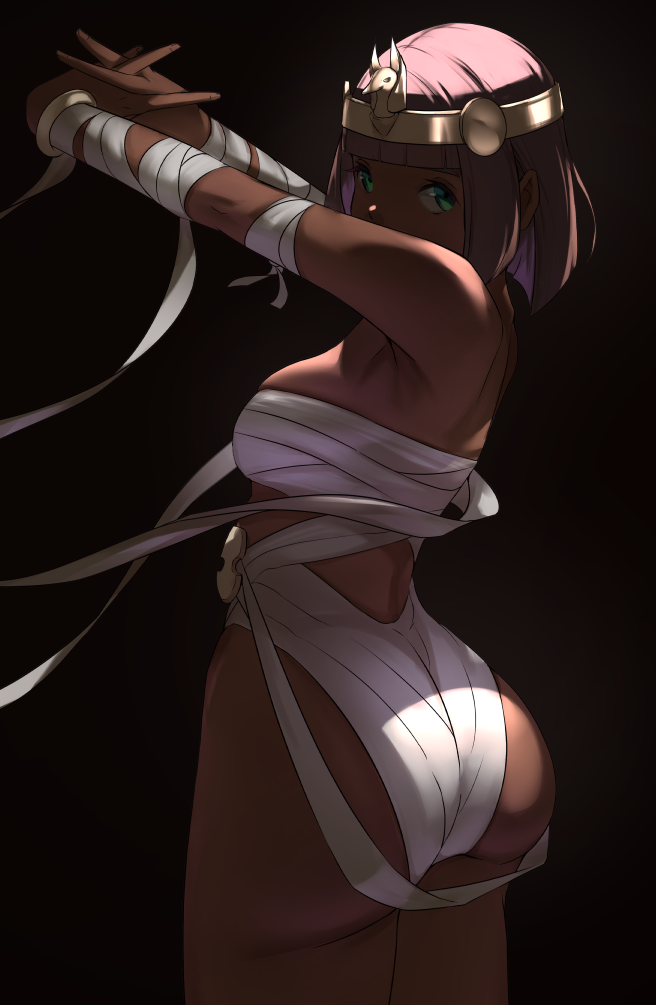 1girls armpits ass ass_focus blunt_bangs bob_cut capcom dark-skinned_female dark_skin egyptian female female_only kasseusmaximus looking_back menat solo street_fighter street_fighter_v