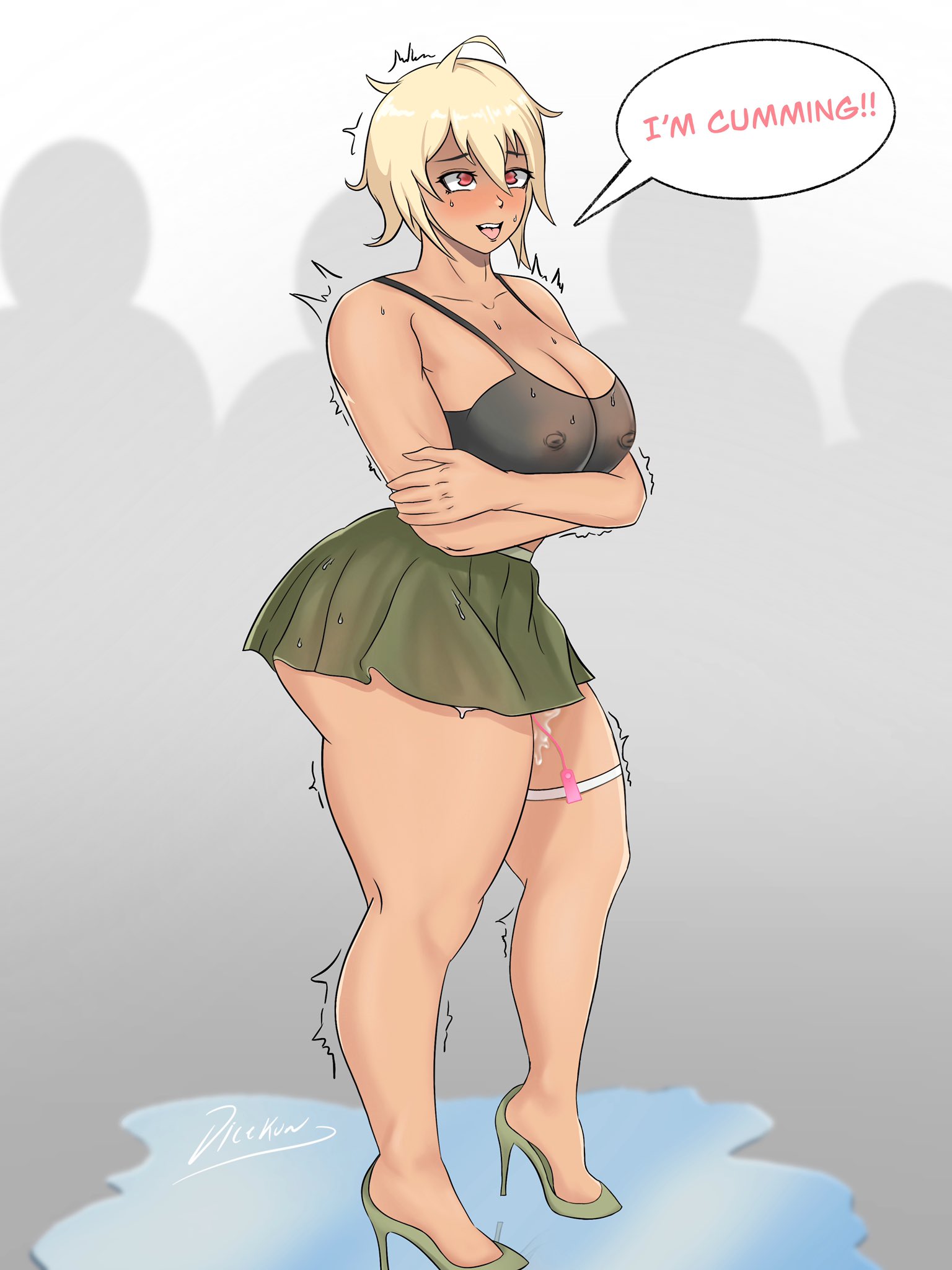 1girls, blonde hair, clothed masturbation, clothing, dripping pussy, erect nipples, erect nipples under clothes, fanart, female, female focus, female only, gyaru, itsdicekun, masturbation, natedecock, natsumi (natedecock), nipples, public, public masturbation, pussy, short hair, skirt, solo, solo female, solo focus, tan, tan skin, vibrator, vibrator under panties