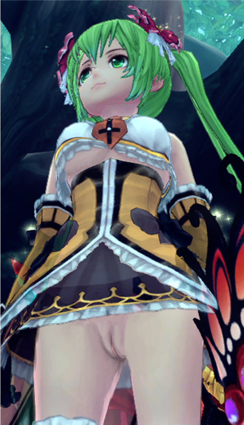 game_character green_hair mmorpg pussy upskirt