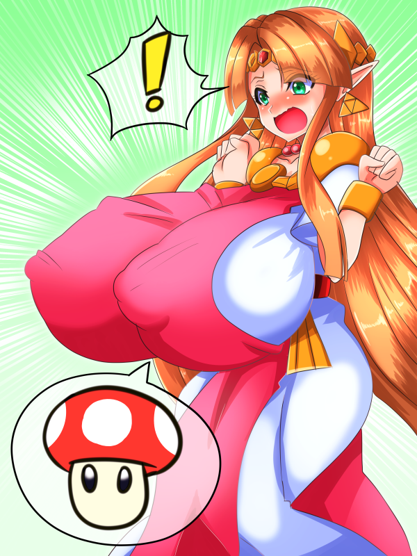 ! 1girls a_link_between_worlds blonde_hair blush bracelet breast_expansion breasts clenched_hands clothed clothed_female clothes clothing dress earrings erect_nipples_under_clothes eyes female female_only fully_clothed gigantic_breasts green_eyes hair huge_breasts long_hair mario_(series) mushroom necklace nintendo open_mouth princess_zelda shimazu_kaname solo_female super_mushroom the_legend_of_zelda zelda_(a_link_between_worlds)