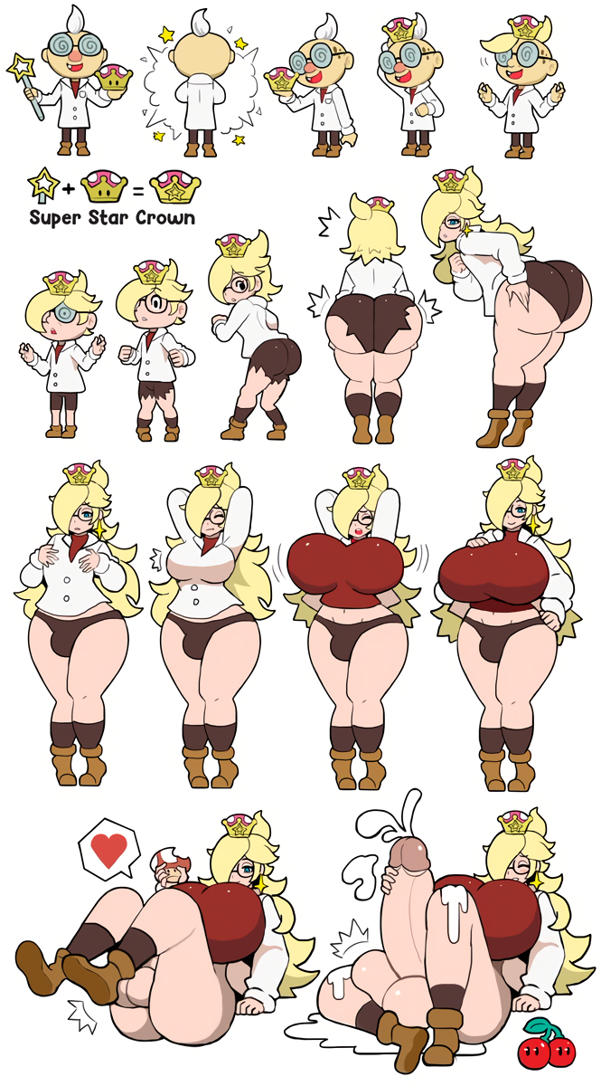 1boy 1futa ass_expansion balls bent_over big_balls black_eyes blonde_hair blue_eyes bottomless breast_expansion breasts brown_shoes bulge clothed clothing cum cum_on_self double_cherry earrings eating ejaculation erection expansion eye_color_change flaccid fully_clothed futa_focus futanari futanari_transformation gender_transformation glasses gothic_taco hair_color_change hair_growth heart height_growth hi_res huge_ass huge_balls huge_breasts huge_cock human invention labcoat light_skin long_hair luigi's_mansion male male_to_futa mario_(series) masturbation mushroom new_super_mario_bros._u_deluxe on_back orgasm pale_skin panties partially_clothed penis penis_bulge penis_expansion penis_growth penis_in_panties professor_e._gadd professor_e._gaddette red_shirt shoes size_transformation solo solo_futa solo_male super_crown super_mario_3d_world thick_thighs thigh_expansion transformation underwear voluptuous white_background white_hair