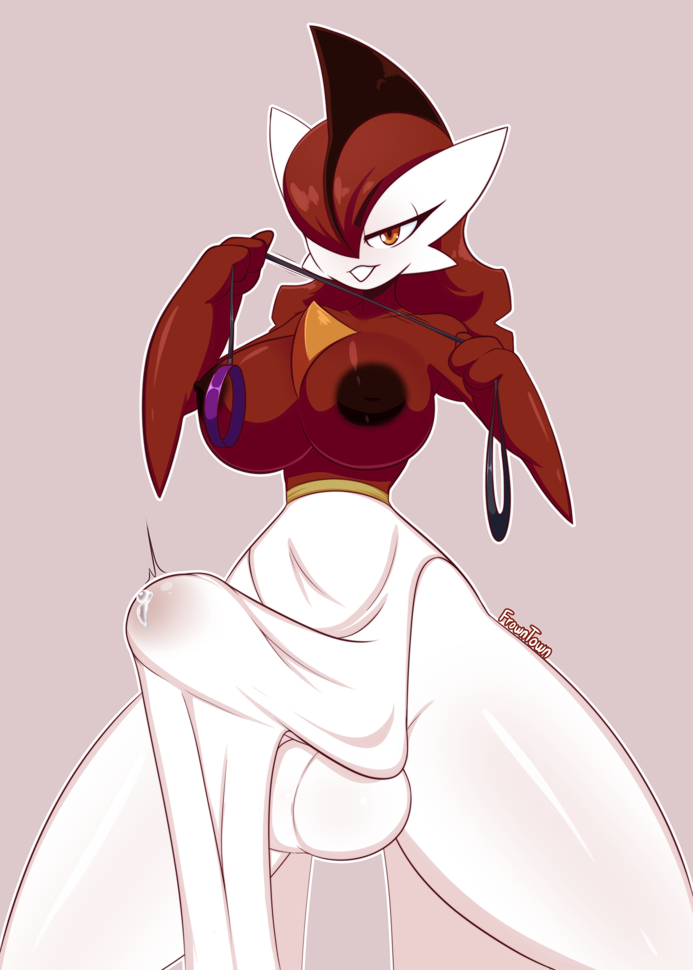 1futa, alternate color, areolae, balls, big balls, big breasts, big penis, breasts, clothed, clothing, collar, erection, erection under clothes, erection under loincloth, eye contact, frowntown, furry, futa gallade, futa only, futadom, futanari, gallade, intersex, large breasts, loincloth, looking at viewer, nintendo, penis, pokemon, pokemon (species), pokemon dppt, precum, precum through clothing, solo, standing, testicles, thick penis, thick thighs, thighs, topless, topless futa