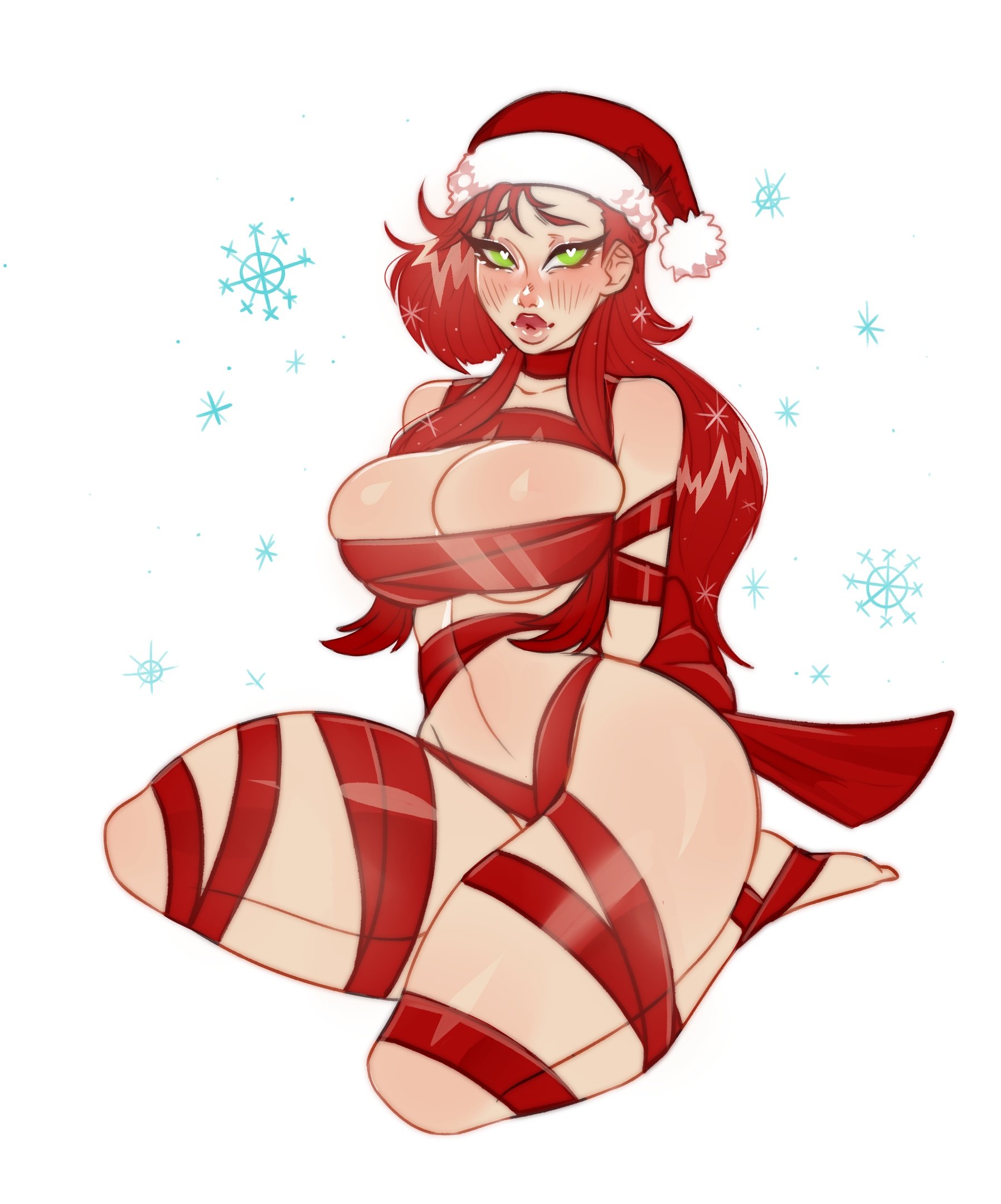 curvy, curvy female, curvy figure, curvy hips, female, green eyes, ilewdha, red hair, ribbon, ribbon bondage, ribbons, tagme