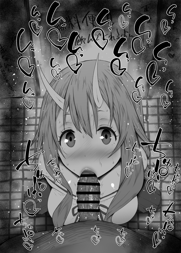 1boy, 1girls, bare shoulders, blowjob, blush, censored, dark skin, dark-skinned male, demon, demon girl, detailed background, drooling, eyelashes, fellatio, female, heart, horn, humanoid, indoor, inside, interracial, interspecies, kurotama, long hair, looking at viewer, male, male pov, monochrome, oni, oral, oral sex, penis, room, saliva, shiny, shiny skin, shuna (tensei shitara slime datta ken), sketch, skirt, sound effects, squatting, sweat, tensei shitara slime datta ken, text, vein, veins, veiny, veiny penis
