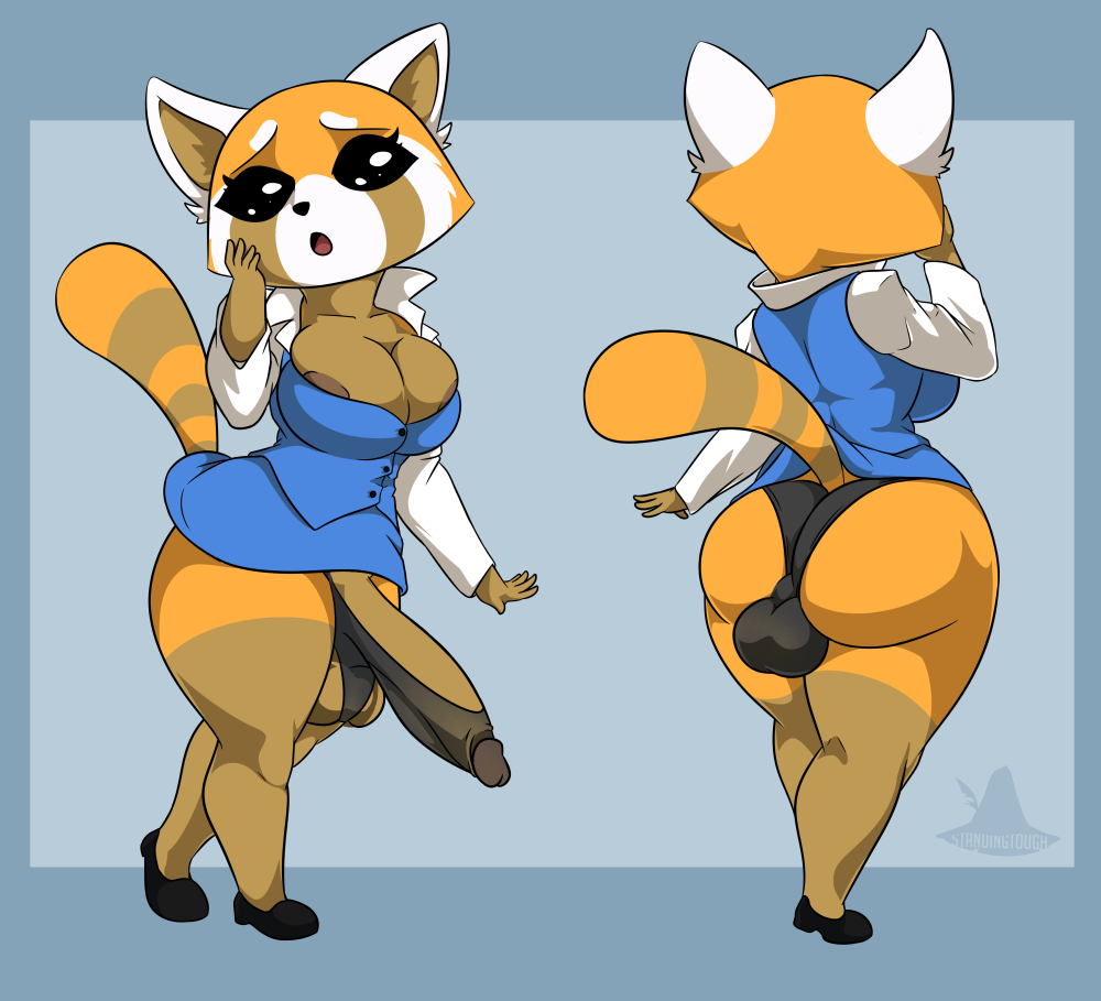 2d aggressive_retsuko ailurid anthro ass balls big_breasts big_butt big_penis breasts clothed clothing futanari genitals gynomorph huge_butt huge_cock intersex looking_at_viewer mammal nipples office_futa panties penis red_panda retsuko sanrio shocked simple_background smooth_fur solo standing standing_tough thick_thighs underwear wide_hips