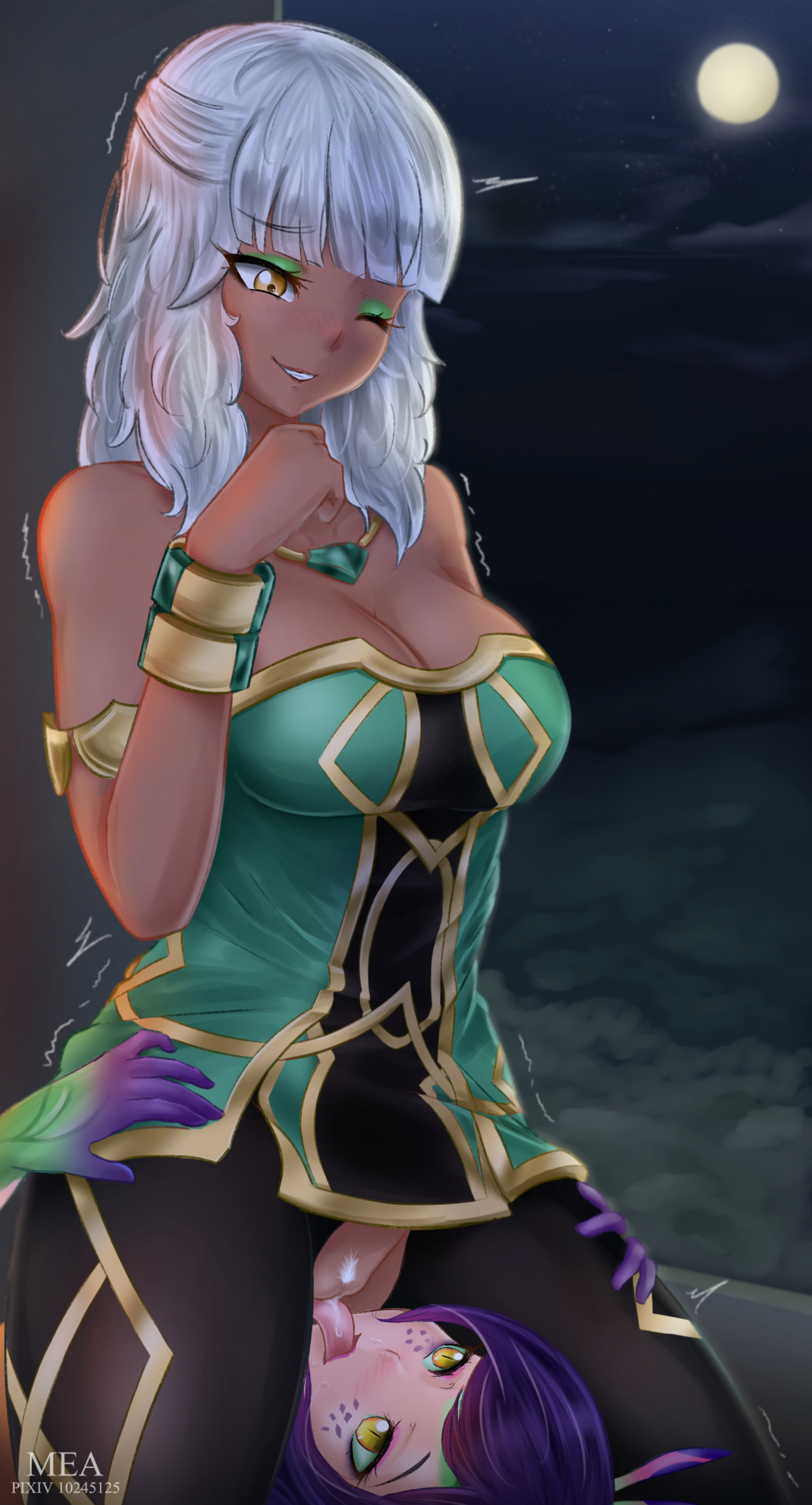 big breasts, breasts, cunnilingus, female, league of legends, neeko, oral, qiyana yunalai, tagme