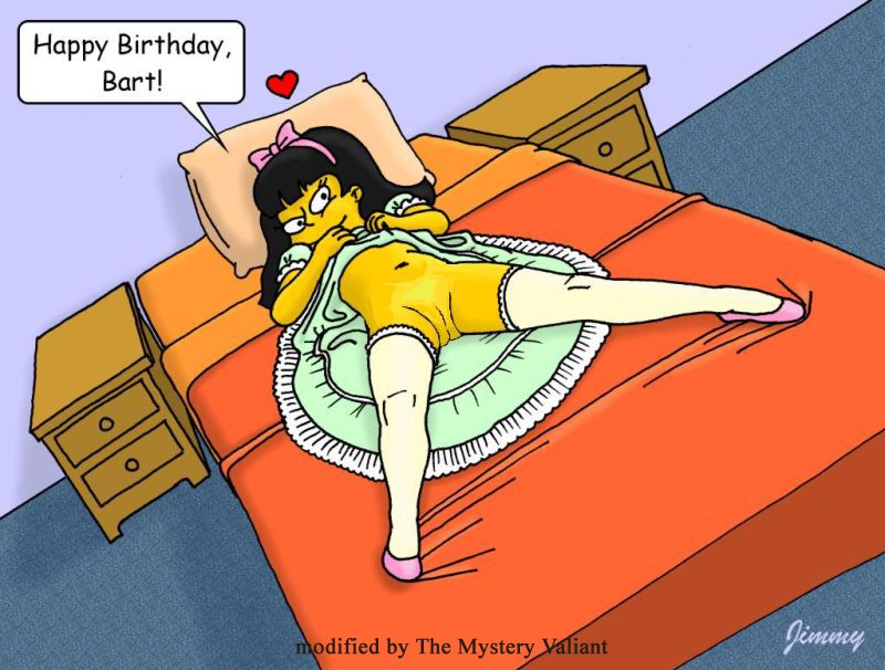 bed black_hair female hairbow jessica_lovejoy jimmy no_panties stockings the_simpsons