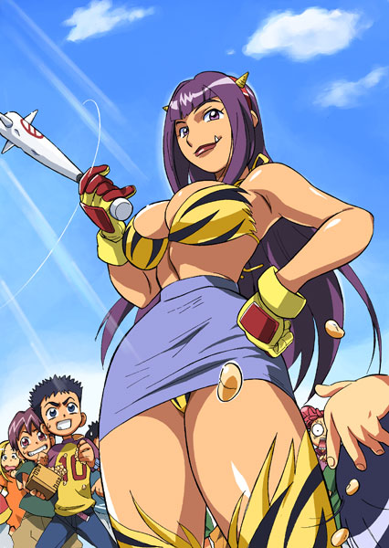 1girls bikini_top breasts cirima cleavage club cowboy_shot curvaceous cute_fang female gloves hand_on_hip hips horns human large_breasts light-skinned_female light_skin ojamajo_doremi oni panties pantyshot pink_eyes purple_eyes purple_hair red_hair seki-sensei setsubun skirt sky solo_focus spiked_club teacher thick_thighs thighhighs tiger_print underwear upskirt volvox weapon wide_hips