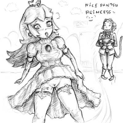 artist_request black_and_white capcom crossover mario_(series) marvel_vs._capcom marvel_vs._capcom_2 nintendo no_panties princess_peach sonson straight_hair super_mario_bros.