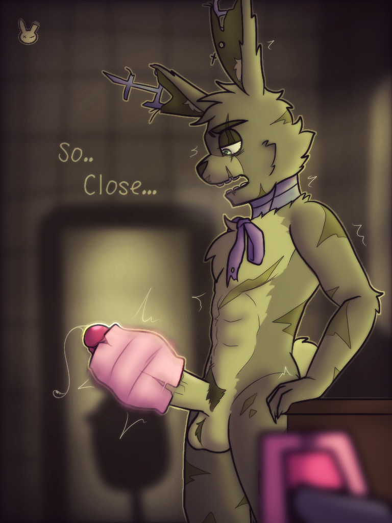 animatronic anthro artificial_vagina big_balls big_penis bowtie bullet_vibrator cocksleeve earrings erection five_nights_at_freddy's five_nights_at_freddy's_3 furry green_eyes green_fur hornbunxx looking_down male male_only panting penetrable_sex_toy precum precum_drip rabbit rabbit_ears rabbit_tail remote_control_vibrator robot scar sex_toy solo springtrap springtrap_(fnaf) text vibrator vibrator_on_penis