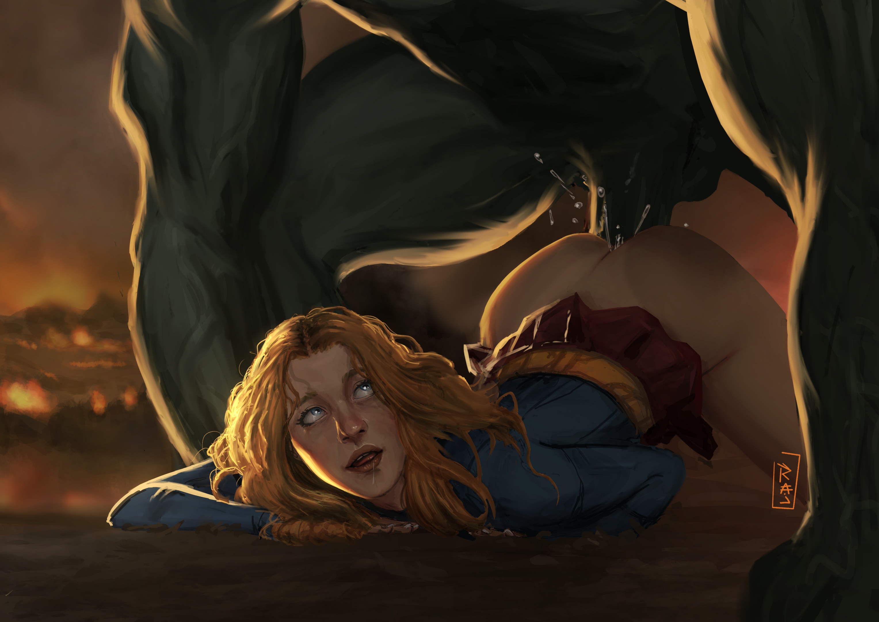 1boy, 1girls, alternate version available, ambiguous fluids, anal, ass, big penis, blonde hair, blue eyes, bruce banner, butt, clothed female nude male, crossover, dc, dc comics, female, female kryptonian, fucked from behind, green skin, hulk, hulk (series), kara zor-el, kryptonian, long hair, male, marvel, marvel comics, massive penis, medium ass, muscular, muscular male, penis, rajdraw, red skirt, self upload, sex, skirt, sodomy, straight, supergirl, supergirl (series), superman (series)