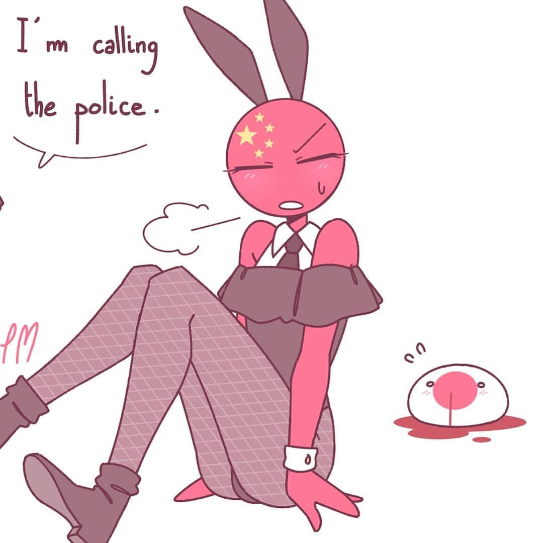 blood_puddle blush blushing boots bunny_ears china_(countryhumans) countryballs countryhumans countryhumans_girl female japan_(countryhumans) lemonpy nosebleed suit sweatdrop tagme tie