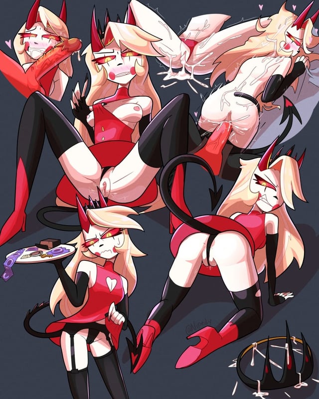 1girls, bent over, charlie morningstar (hazbin hotel), cock, cock hungry, cum, cum in pussy, cum inside, demon, demon girl, demon horns, embarrassed, hazbin hotel, large ass, large breasts, large penis, panties, panties aside