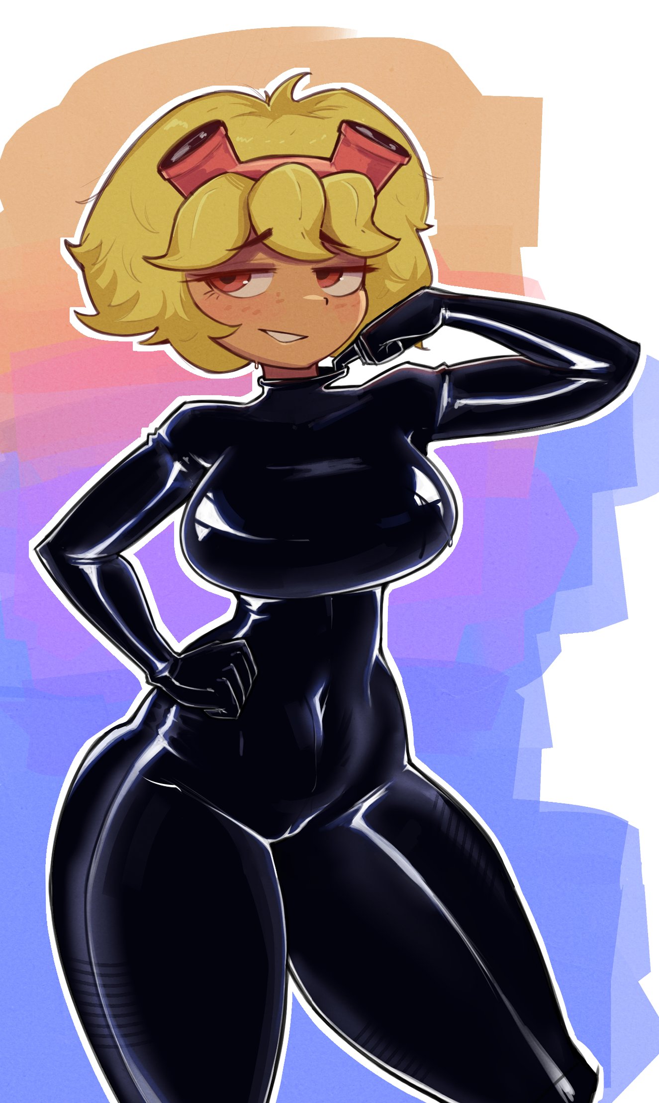 1girls, anthro, anthrofied, ass, big breasts, blonde hair, bodysuit, breasts, cameltoe, electronic arts, female, flora fauna, huge breasts, latex, latex catsuit, latex clothing, latex suit, plant, plant humanoid, plantie, plants vs zombies, plants vs. zombies, popcap games, pussy peek, red eyes, shiny, skin tight, skinsuit, solar flare (peargor), solar flare (pvz), solo, sunflower (pvz), sweat, text, thick thighs, tomboy, video game character, video games, zeryn
