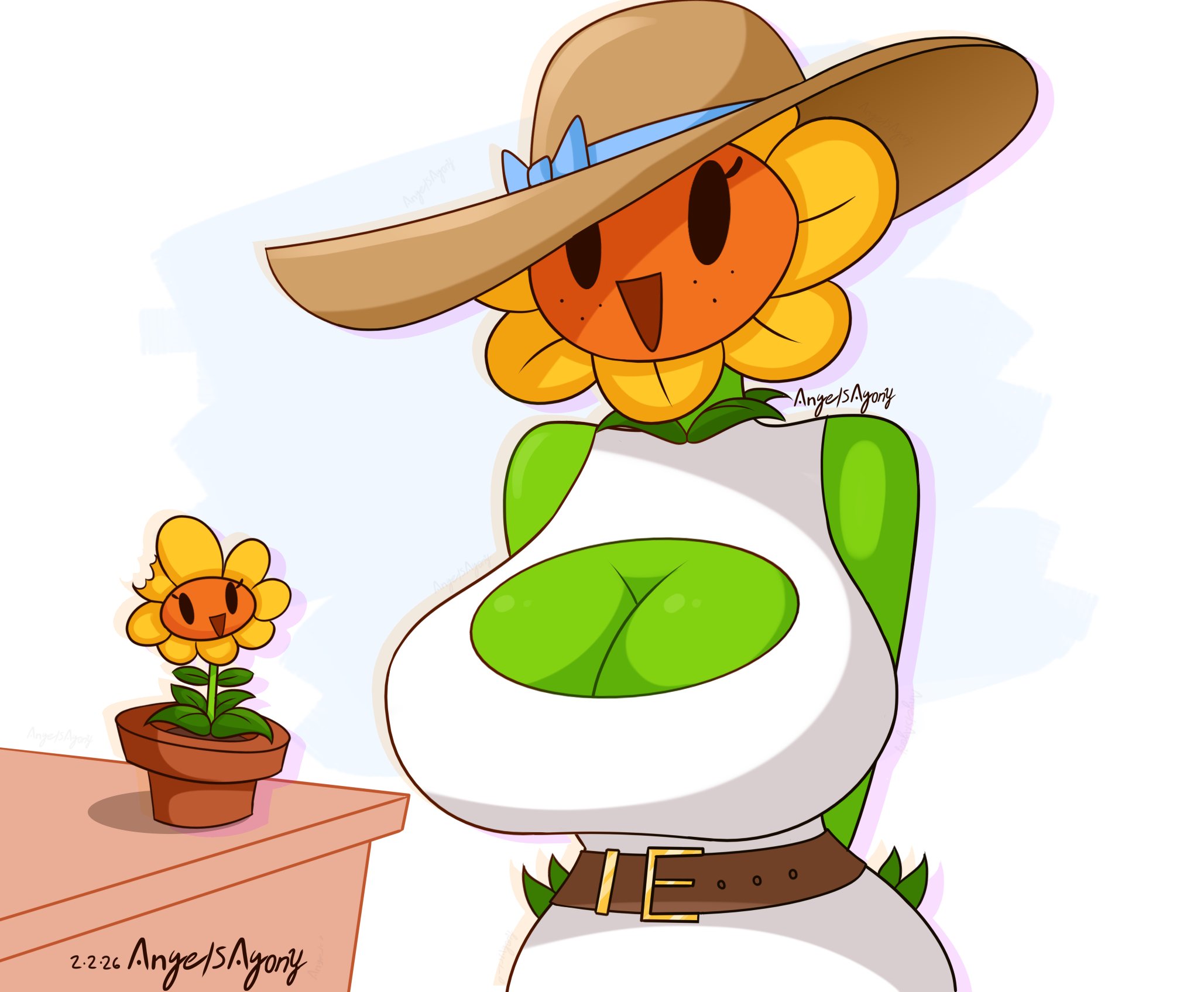 1girls, angelsagony, anthro, anthrofied, ass, big breasts, breasts, cleavage, electronic arts, female, flora fauna, freckles, huge breasts, plant, plant humanoid, plantie, plants vs zombies, plants vs. zombies, popcap games, sun hat, sunflower (pvz), text, video game character, video games, wholesome