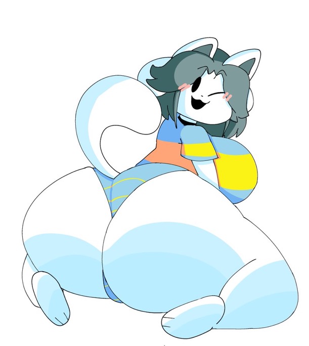 :3 anthro ass blush cat_ears cat_tail clothing female furry huge_ass huge_breasts looking_back looking_back_at_viewer mob_face mochikirb panties shortstack solo tagme tail temmie_(mochikirb_style) temmie_(undertale) thick_thighs topwear undertale undertale_(series) white_fur wink