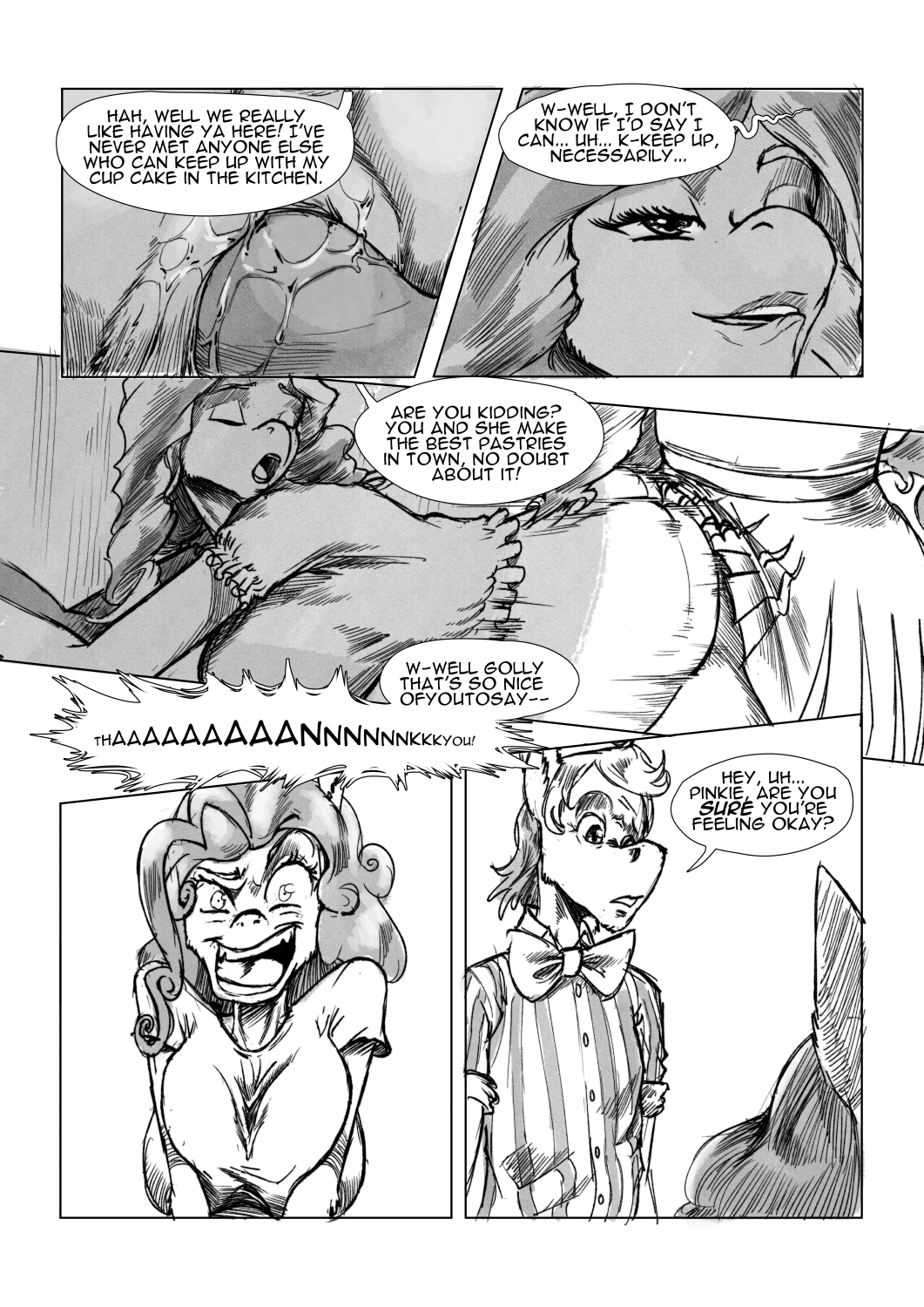 anthro anthrofied ass bakuhaku big_breasts bottomless bottomwear breasts carrot_cake_(mlp) cheating clothed clothing comic cucked_by_futa cuckold cup_cake_(mlp) dialogue equid equine female female_penetrated friendship_is_magic futanari hi_res infidelity intersex intersex/female intersex_penetrating intersex_penetrating_female looking_pleasured male mammal mature_female monochrome my_little_pony netorare ntr penetration penile penile_penetration penis_in_pussy pinkie_pie_(mlp) skirt straight_hair vaginal_penetration