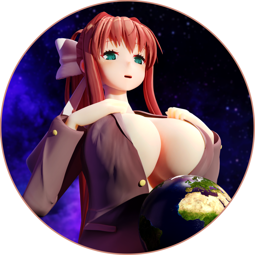 1girls 3d big_breasts cleavage doki_doki_literature_club earth giantess gigantic_breasts green_eyes growth huge_breasts immalol minmax3d monika_(doki_doki_literature_club) no_bra open_clothes tagme