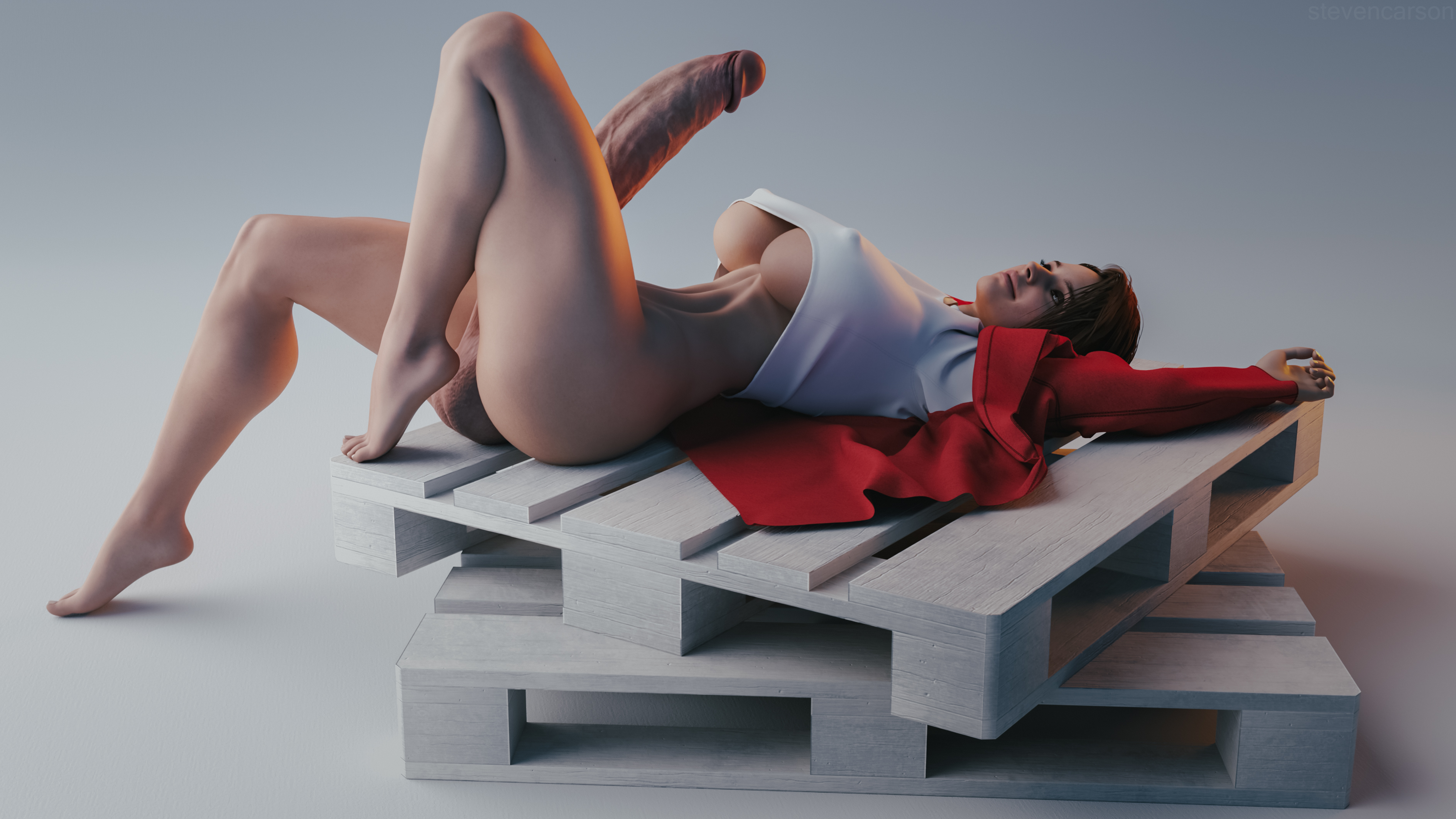 1futa, 3d, absurdres, ass, balls, blue eyes, bottomless, breasts, brown hair, capcom, curvy, erect nipples, erection, futa only, futa sans pussy, futanari, highres, huge balls, huge breasts, huge cock, human, hyper, hyper penis, intersex, jill valentine, jill valentine (sasha zotova), large ass, lying on back, nipple bulge, nipples, penis, realistic, resident evil, resident evil 3, resident evil 3 remake, short hair, solo, solo futa, stevencarson, straight hair, testicles, wide hips