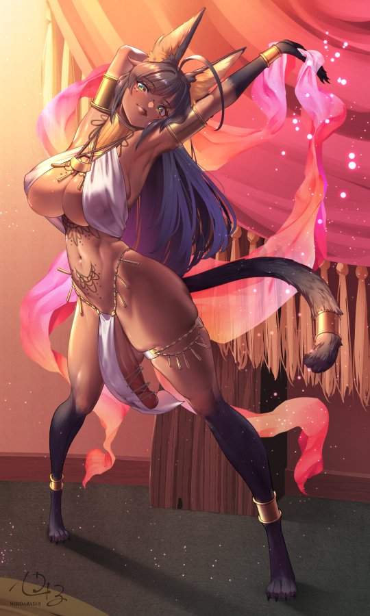 1futa ahoge animal_ears animal_legs balls balls_under_clothes bottomless_skirt breasts cameltail cat_ears cat_tail catgirl cleavage curvy dark_skin dress flaccid futa_only futa_sans_pussy futanari huge_breasts huge_cock humanoid humanoid_penis hyper hyper_penis ineffective_clothing ineffective_loincloth ineffective_skirt jewelry kemonomimi large_balls loincloth looking_at_viewer nipple_bulge penis penis_bulge penis_under_clothes penis_under_loincloth penis_under_skirt skindentation skirt skirt_lift solo standing thick_thighs wide_hips yana_(nekoarashi)