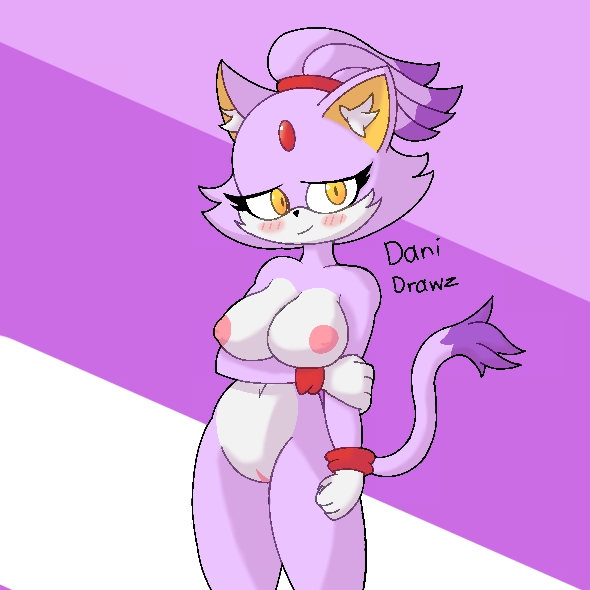 1girls animal_ears animal_tail anthro blaze_the_cat blush breasts cat_ears cat_tail danidrawz eyelashes female forehead_jewel furry gem inner_ear_fluff jewelry nipples nude ponytail purple_body pussy shy sonic_(series) white_body yellow_eyes