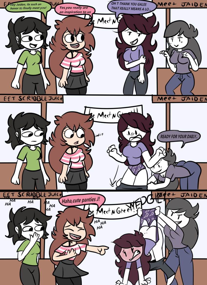 assisted_exposure comic edit embarrassed exposed_panties female humiliation incest jaiden jaiden_animations jaiden_gets_a_wedgie_from_her_mom jaidens_mom mother_and_child mother_and_daughter multiple_girls pant_pull panties pants_down pantsing parent parent_and_daughter public_humiliation scribblejuice semidraws shgurr sketch somebodyendme18 text voyeur wedgie youtube youtuber yuri